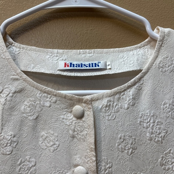 Khaisilk Short Sleeve Silk Cream Button Up Tunic Size S - Picture 3 of 9